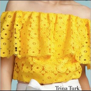 Trink Turk Terrace Crochet Lace Top, ruffled crop